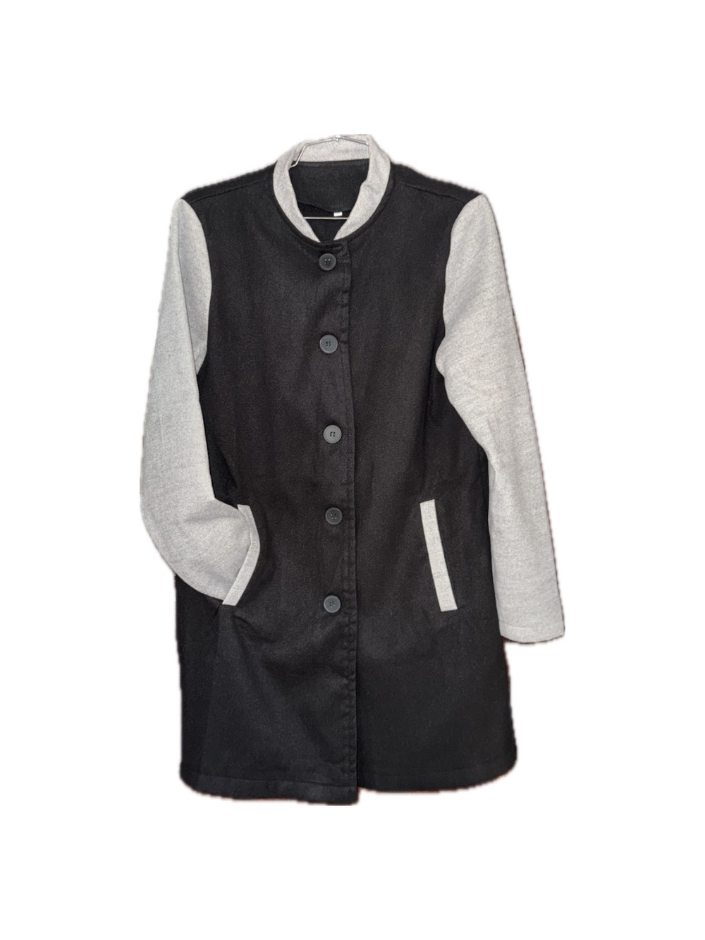 Two-Tone Black and Light Gray Button-Front Trench Coat